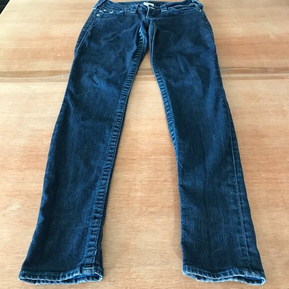 True Religion World Tour Skinny Jeans Women 27 Blue Low Rise Flap Pocket Preppy - Picture 1 of 11